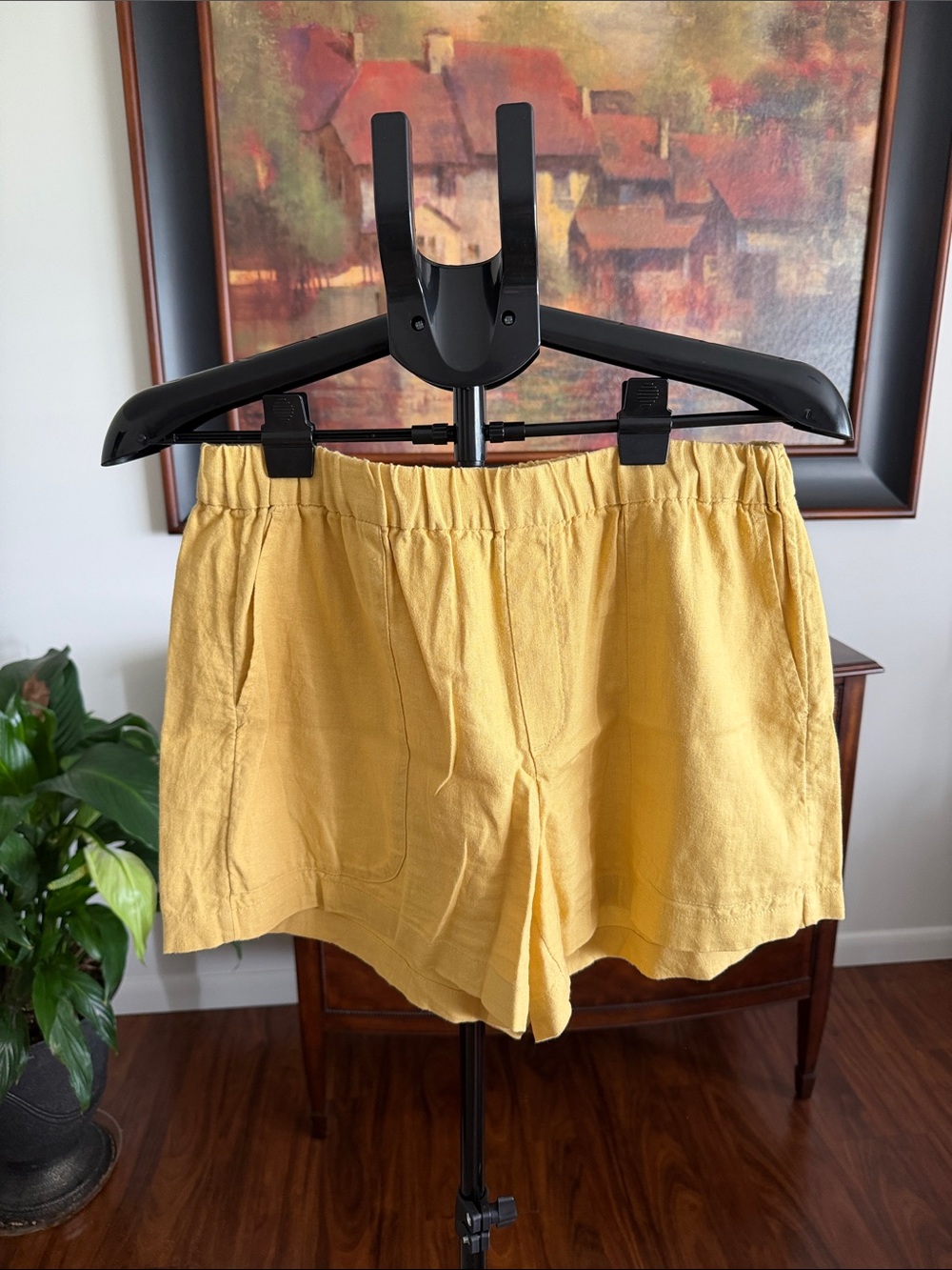 Banana Republic Yellow High-Waist Linen-Blend Shorts